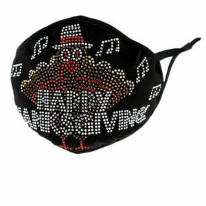 Happy Thanksgiving Rhinestone Embellished Fashion Face Mask